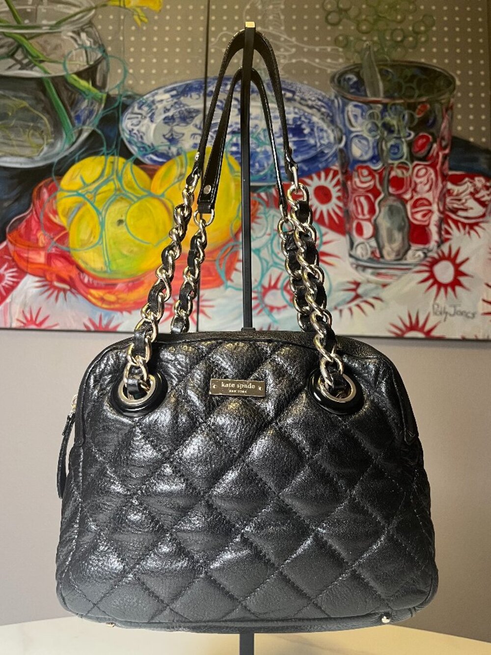 Kate Spade New York Elizabeth Gold Coast Quilted Black Leather Shoulder Bag